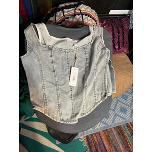 Women's Heartloom Light Blue Denim Corset Crop Top L